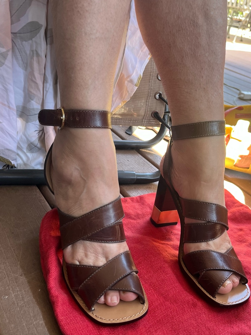 Michael Kors Brown Leather Ankle-Strap Block Heel